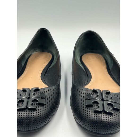 Tory Burch Lowell 2 Perforated Black Leather Ballerina Ballet Flat w Logo Size 7 - Picture 8 of 13